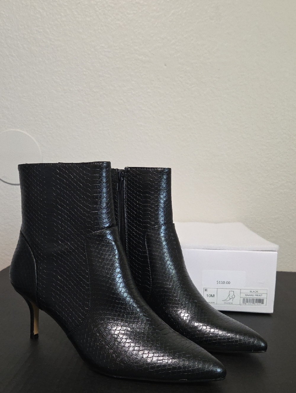Rebecca Minkoff Black Pointed Toe Stiletto Heels Faux-Snakeskin Ankle Boots